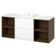 ÄNGSJÖN / BACKSJÖN Vanity, high-gloss white/brown oak effect/white marble effect, 61x21 1/2x28 1/4 "