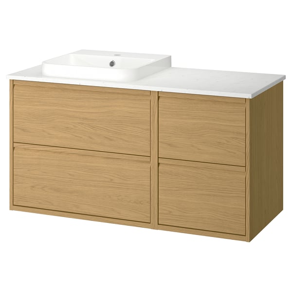ÄNGSJÖN / BACKSJÖN Vanity, oak effect/white marble effect, 49x21 1/2x28 1/4 "