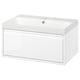 ÄNGSJÖN white vanity, sleek modern design, single drawer, wall-mount, marble sink.