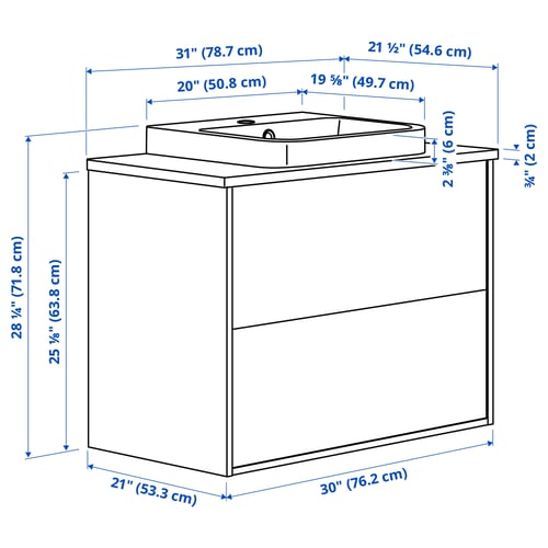 Illustration with measurements for the product: ÄNGSJÖN.