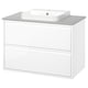 ÄNGSJÖN / BACKSJÖN Vanity with drawers, high gloss white/gray stone effect, 37x21 1/2x28 1/4 "