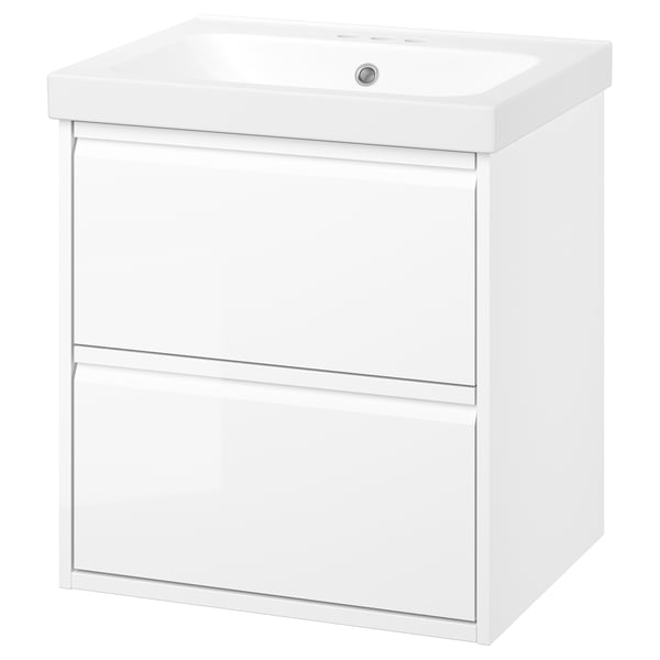 IKEA ÄNGSJÖN white bathroom vanity, two drawers, ceramic sink.