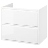 ÄNGSJÖN white bathroom cabinet. Sleek design, wall-mount or legs, two drawers, glossy finish.