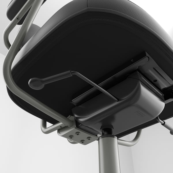Ergonomic office chair detail. Premium leather seat, sturdy metal base, adjustable components.