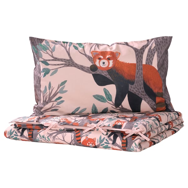 ALPTALL Duvet cover and pillowcase, pink/red panda pattern, Twin