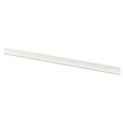 White metal suspension rail for closet, smooth surface with evenly spaced holes, straight shape.
