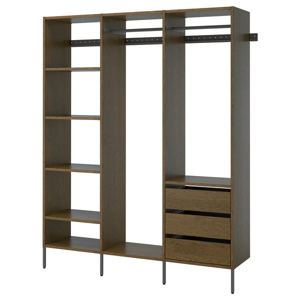 AURDAL Wardrobe combination, brown stained oak veneer/dark gray, 74 3/4x15 3/4x87 "