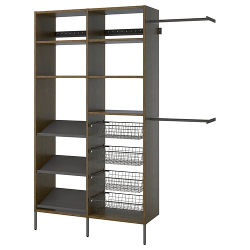 AURDAL Wardrobe combination, brown stained oak veneer/dark gray, 70 5/8-83 5/8x15 3/4x87 "