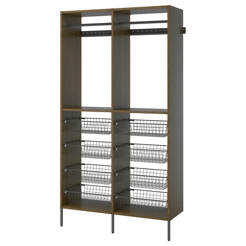 AURDAL Wardrobe combination, brown stained oak veneer/dark gray, 49 1/4x15 3/4x87 "