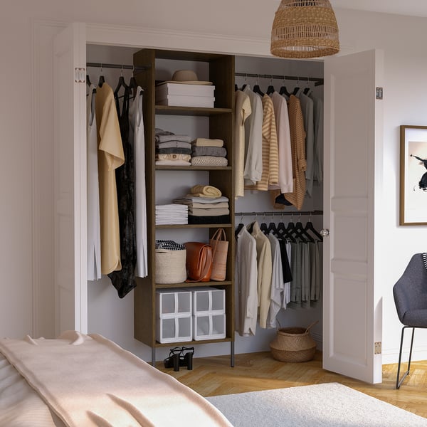 AURDAL Wardrobe combination, brown stained oak veneer/dark gray, 68 1/2-94 1/2x15 3/4x87 "