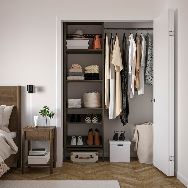 AURDAL Wardrobe combination, brown stained oak veneer/dark gray, 47-60x15 3/4x87 "