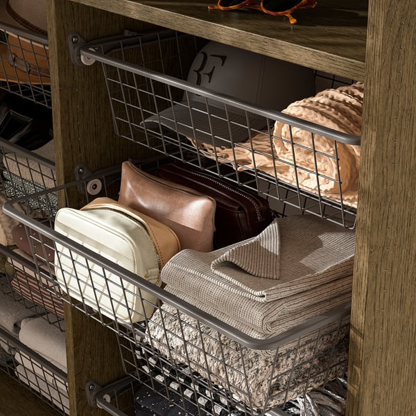 AURDAL Wardrobe combination, brown stained oak veneer/dark gray, 49 1/4x15 3/4x87 "