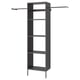 Modern grey AURDAL storage unit: 4 shelves, hanging rod, metal & wood, slim rectangular design.