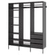 Modern black closet organiser with shelves and drawers, ideal for small spaces.