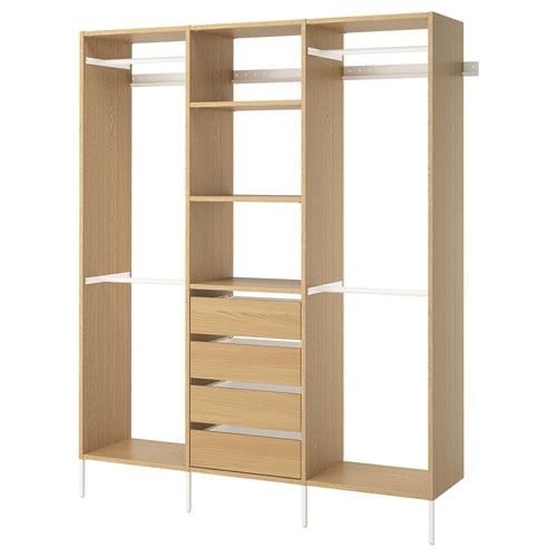 AURDAL Wardrobe combination, oak veneer/white, 74 3/4x15 3/4x87 "
