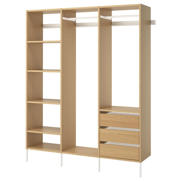 AURDAL Wardrobe combination, oak veneer/white, 74 3/4x15 3/4x87 "
