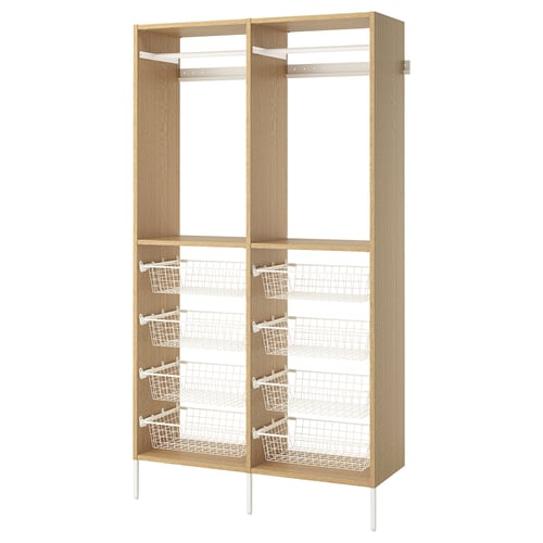 AURDAL Wardrobe combination, oak veneer/white, 49 1/4x15 3/4x87 "