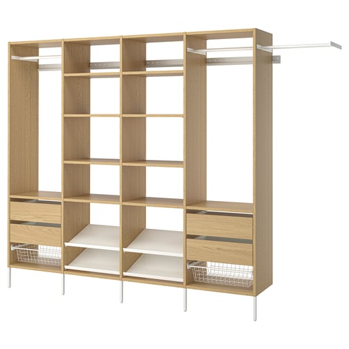 AURDAL Wardrobe combination, oak veneer/white, 118 7/8-132 7/8x15 3/4x87 "
