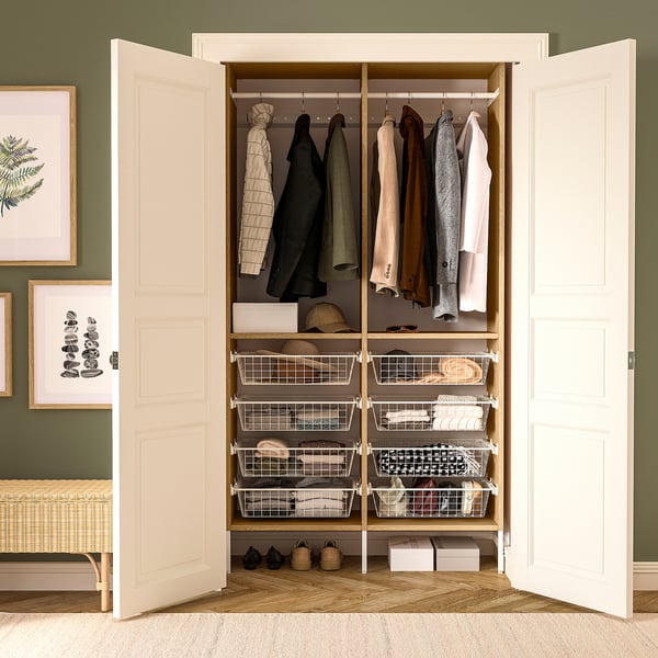 AURDAL Wardrobe combination, oak veneer/white, 49 1/4x15 3/4x87 "