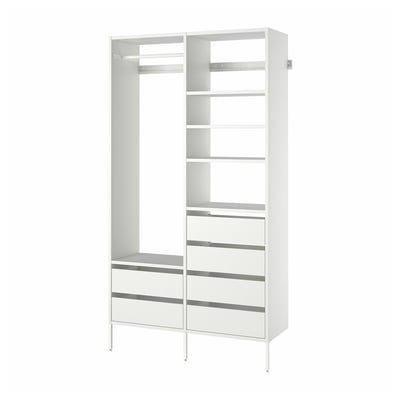 AURDAL white closet with shelves and drawers, modern minimalist design.
