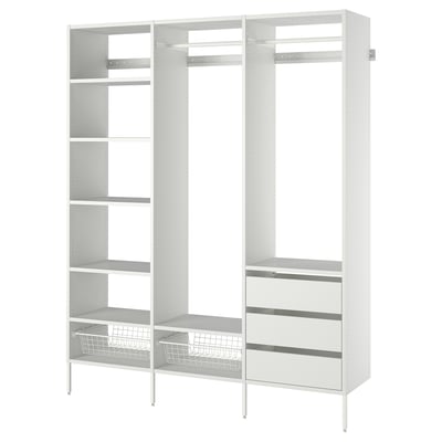 A white AURDAL wardrobe with shelves and drawers, featuring a modular design for efficient storage.