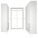 Depicts a white AURDAL storage system with shelves and hanging rails for closet organisation.