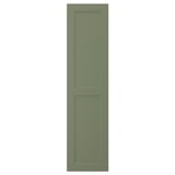 A tall, green cabinet door with a simple panel design, made of fiberboard and plastic foil.