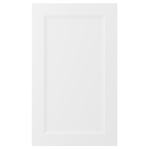 Modern white cabinet door, recessed panel, fibreboard with melamine and plastic foil.