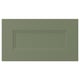 A green rectangular cabinet door with a recessed panel design.