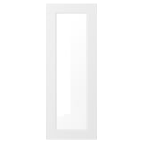 Depicts a white AXSTAD cabinet door featuring a modern minimalist design with a central glass pane and sleek edges.