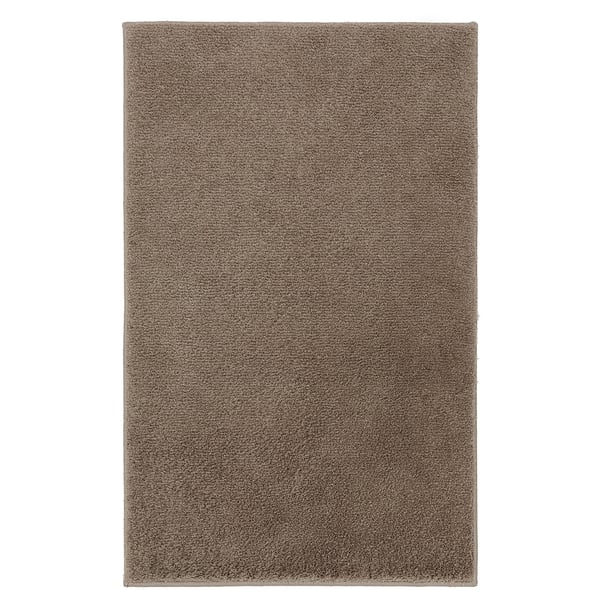 A BACKMÅRA bath mat in grey. Its square-shaped, made from recycled polyester, and a soft, plush surface.