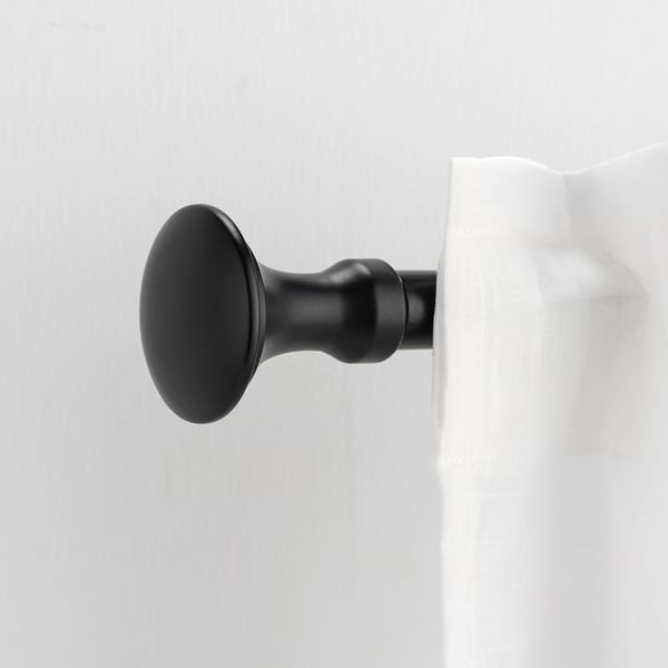 BÄCKRADULA black finial, small sphere atop rod, elegant matte finish. Suits curtain decor.