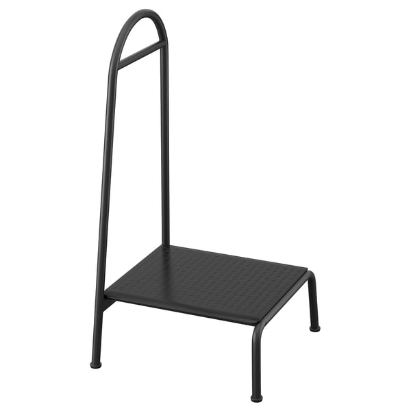 Dark grey steel stool with side rail