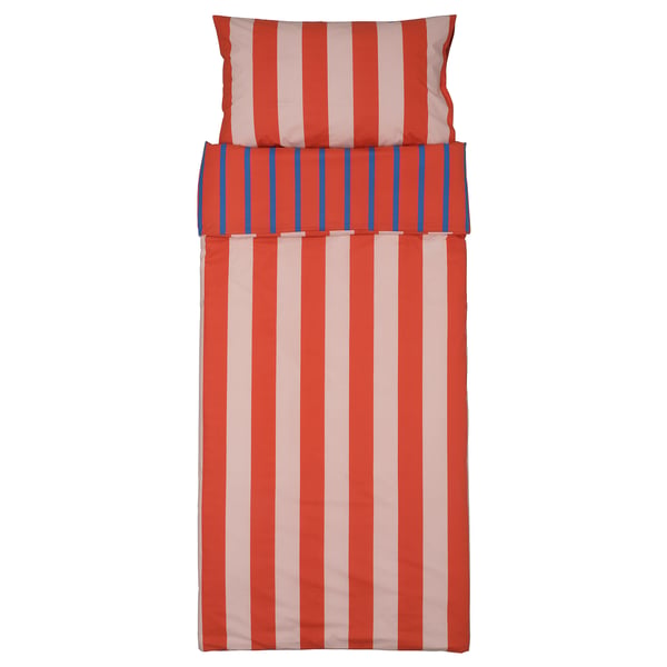 BARNDRÖM Duvet cover and pillowcase, pink red/stripe pattern, Twin