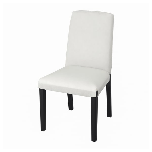 A white BERGMUND chair. Its sleek design includes a cushioned seat and backrest for comfort, supported by sturdy wooden legs.