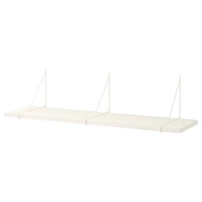 An empty white BERGSHULT wall shelf with sleek design and metal brackets.
