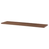 Walnut-colored wall shelf, rectangular shape, bevelled and smooth edges, wood-patterned paper foil.