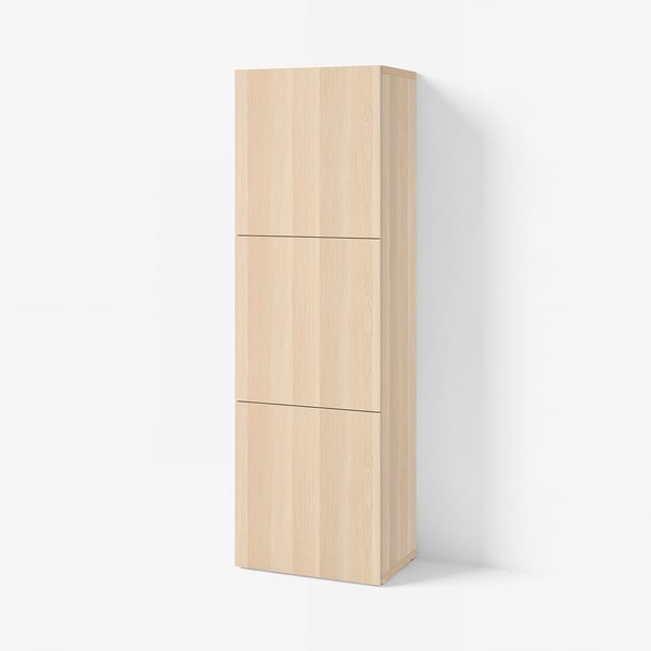 BESTÅ Shelf unit with doors, white stained oak effect/Lappviken white stained oak effect, 23 5/8x16 1/2x76 "