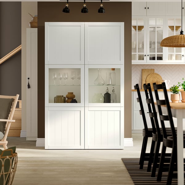 BESTÅ Storage combination w/glass doors, white/Pipmakare white, 47 1/4x16 1/2x76 "