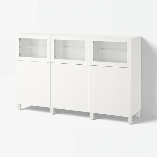 BESTÅ Storage combination with doors, white Lappviken/Sindvik white clear glass, 70 7/8x16 1/2x44 1/8 "