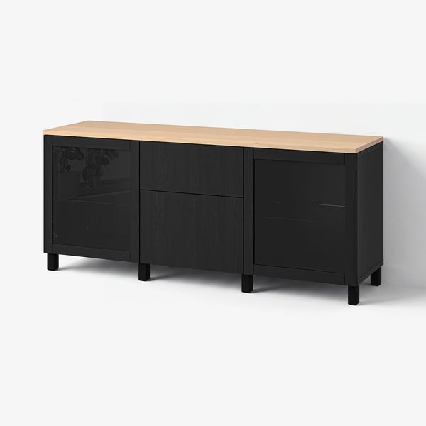 BESTÅ Storage combination with drawers, Sindvik black/Lappviken/Stubbarp black-brown, 70 7/8x16 1/2x29 7/8 "