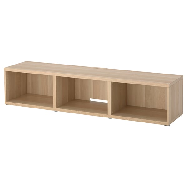 Ikea BESTÅ tv bench in light oak - 2 compartments, flat top.