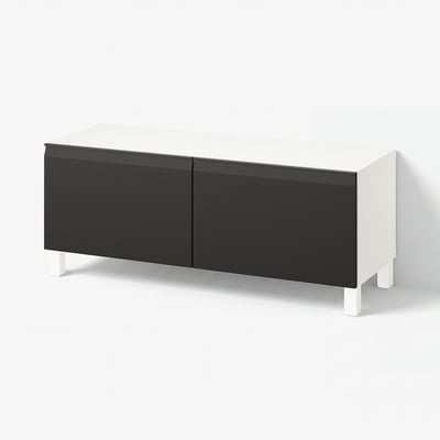 BESTÅ TV bench with doors, white/Hammarsmed/Stubbarp anthracite, 47 1/4x16 1/2x18 7/8 "