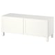 White BESTÅ tv unit with two cabinets and square legs, minimalist design.