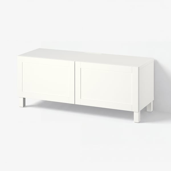 BESTÅ TV bench with doors, white Hanviken/Stubbarp/white, 47 1/4x16 1/2x18 7/8 "
