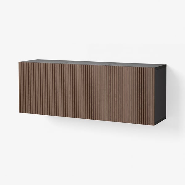 BESTÅ Wall-mounted cabinet combination, black-brown Björköviken/brown stained oak veneer, 70 7/8x16 1/2x25 1/4 "