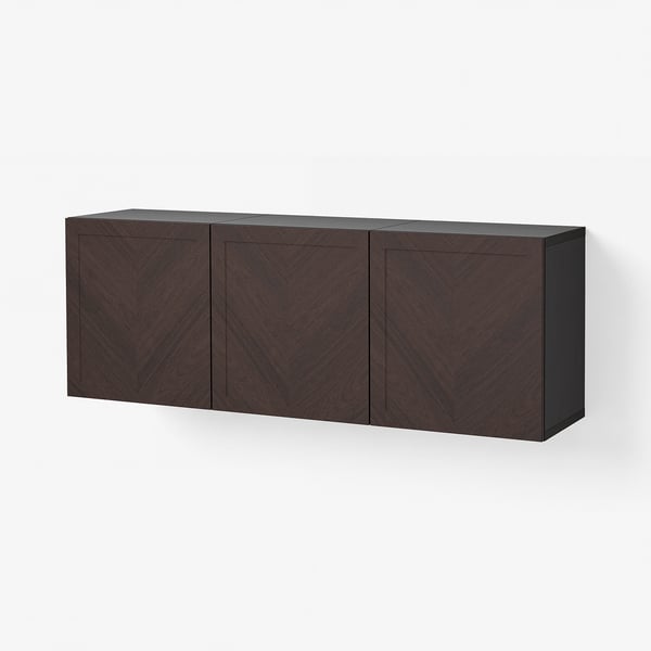 BESTÅ Wall-mounted cabinet combination, black-brown Hedeviken/dark brown stained oak veneer, 70 7/8x16 1/2x25 1/4 "