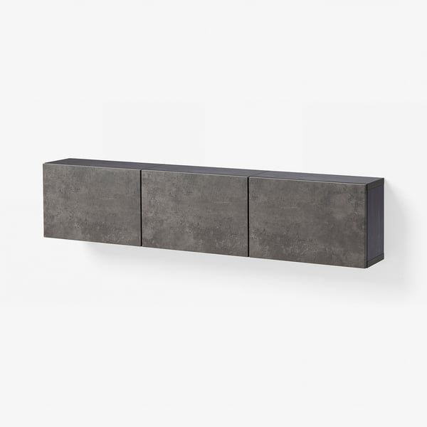 BESTÅ Wall-mounted cabinet combination, black-brown Kallviken/dark gray concrete effect, 70 7/8x8 5/8x15 "