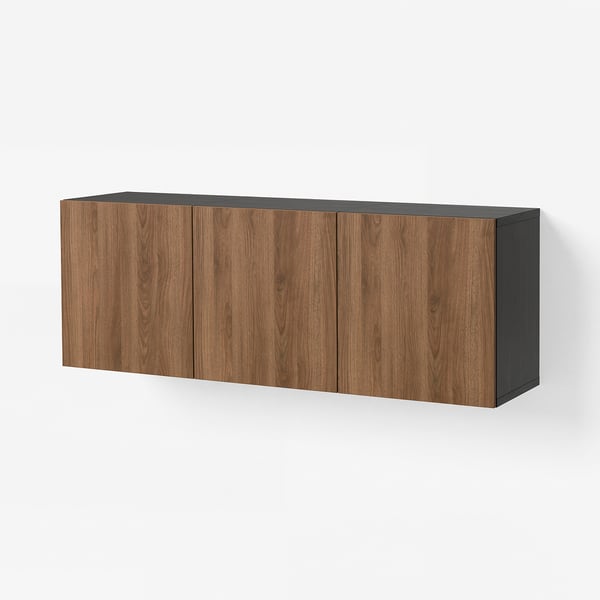 BESTÅ Wall-mounted cabinet combination, black-brown Lappviken/brown walnut effect, 70 7/8x16 1/2x25 1/4 "