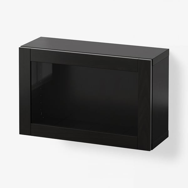 BESTÅ Wall-mounted cabinet combination, black-brown/Sindvik black-brown clear glass, 23 5/8x8 5/8x15 "